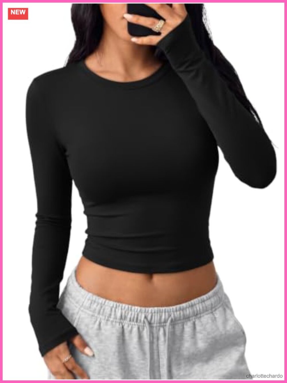 Women's Long Sleeve Crop Top Slim Fit Crew Neck Pullover Stretch